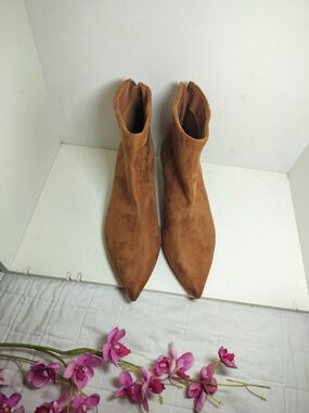 Tahari Tan Suede Pointed Toe Ankle Booties